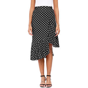 Ruffle Hem Black Polka Dot A-Line Skirt